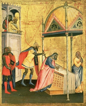 medieval manuscript depicting the martyrdom of st. Matthew